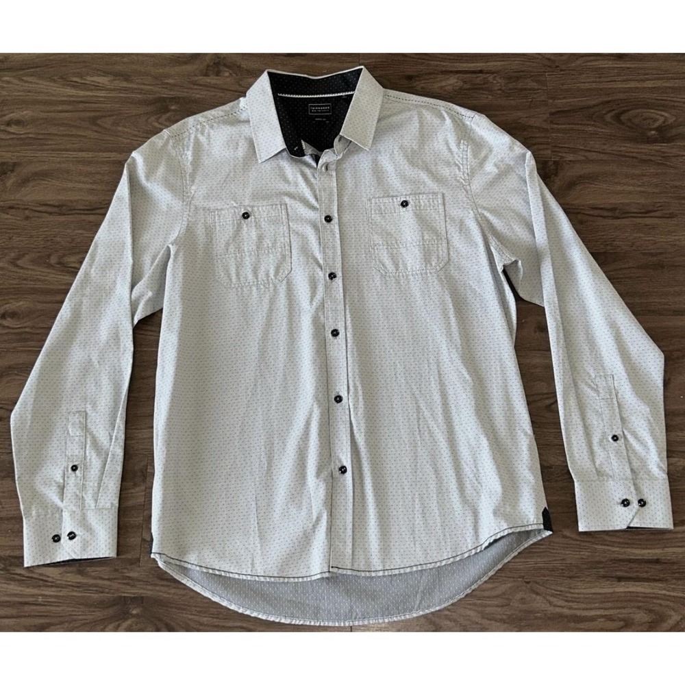 7 Diamonds Shirt Mens XL Gray Herringbone Twill Long Sleeve Button Up Casual